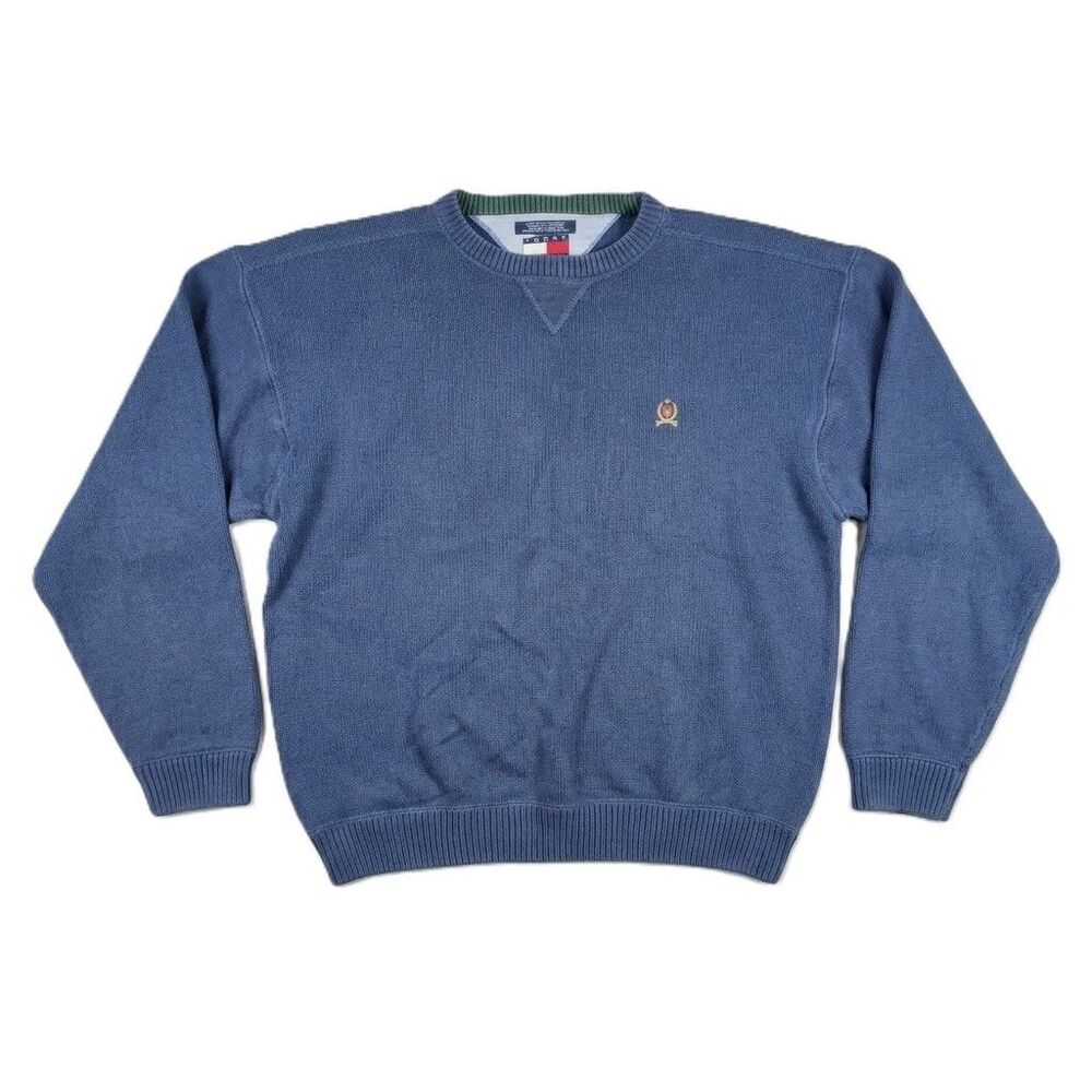 Tommy Hilfiger Men's XXXL Blue Crewneck Sweater Retro Crest Logo Cotton